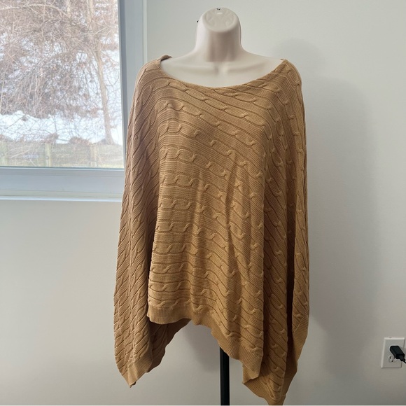 Ralph Lauren Sweaters - Ralph Lauren Women’s Tan Poncho Cable Knit Boat Neck Sweater M/L 100% Cotton